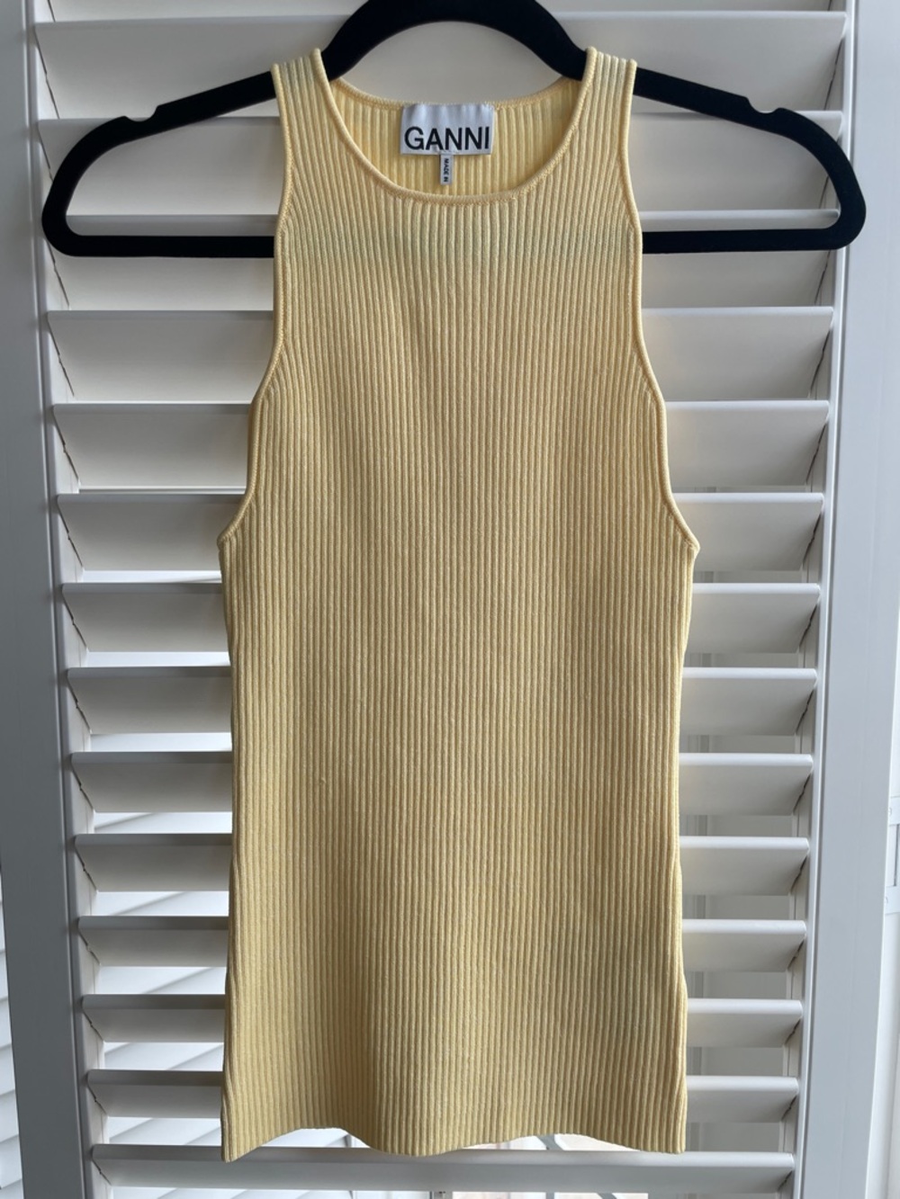 Ganni Pale Yellow Ribbed Mini Tank Dress